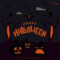 Halloween background with pumpkins on graveyard vector