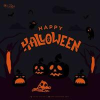 Halloween background with pumpkins on graveyard vector