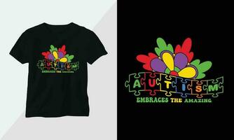 Autism t-shirt design concept. all designs are colorful and created using ribbon, puzzles, love, etc vector