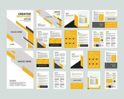 portafolio diseño vector colocar, volantes, cubrir libro presentación, mínimo folleto disposición, moderno reporte negocio, resumen amarillo gráfico cuadrado forma, póster modelo conjunto