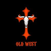 illustration vector of old west, bull skull and cross sign perfect for print, etc