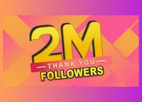 Thank you 2m followers banner, Thanks followers congratulation card, Vector illustration, gradient background, thumbnail, subscribers, blog, like, vector, post, text, follow