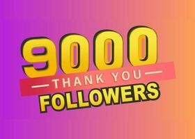 Thank you 9000 followers banner, Thanks followers congratulation card, Vector illustration, gradient background, follow, like, subscribers, thumbnail, blog, text, vector, post