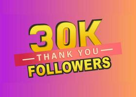 Thank you 30k followers banner, Thanks followers congratulation card, Vector illustration, gradient background, vector, post, blog, text, follow, thumbnail, like, subscribers