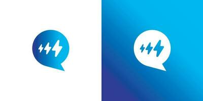 Happy instant chat or chat bubble and thunder icon logo design template vector