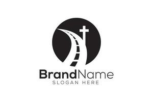 Road and Christian sign logo design vector template