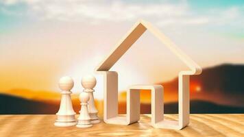 The wood home icon and chess family for Real estate concept 3d rendering photo