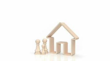 The wood home icon and chess family for Real estate concept 3d rendering photo