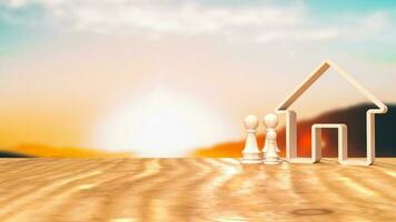 The wood home icon and chess family for Real estate concept 3d rendering photo