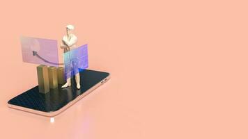 The man and chart screen on mobile phone for business applications 3d rendering photo