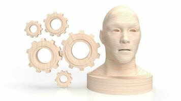 The wood head bust and gear group for business or technology concept 3d rendering photo