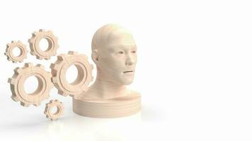 The wood head bust and gear group for business or technology concept 3d rendering photo