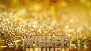 The gold winner text and coins for background concept 3d rendering photo