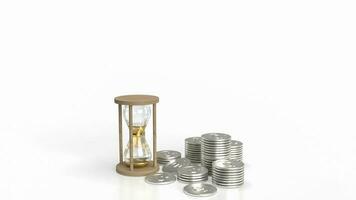 The sand clock and coins  for business concept 3d rendering photo