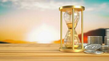 The sand clock and coins  for business concept 3d rendering photo