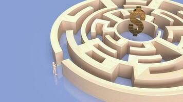 The man and maze to gold dollar symbol 3d rendering photo