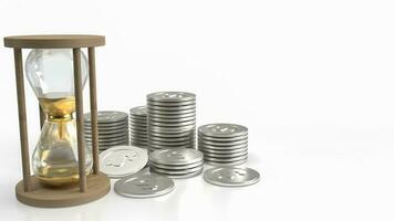 The sand clock and coins  for business concept 3d rendering photo