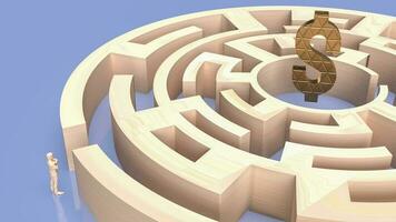 The man and maze to gold dollar symbol 3d rendering photo