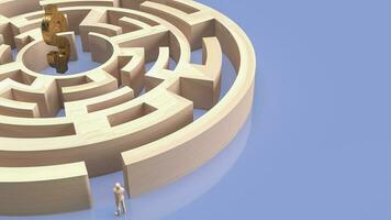 The man and maze to gold dollar symbol 3d rendering photo