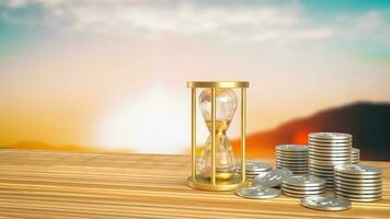 The sand clock and coins  for business concept 3d rendering photo