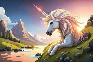 cute unicorn in cartoon style for web landing page, banner, flyer, card, sticker photo