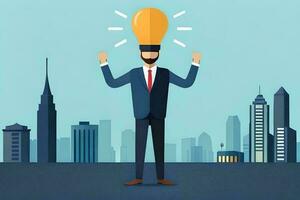 Businessman in formal suit with light bulb in his head Idea concept photo