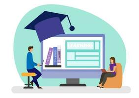 home learning concept, online learning, e-learning video call Distance learning, flat vector illustration.