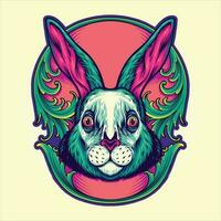 Whimsical rabbit head in antique engraved frame vector illustrations for your work logo, merchandise t-shirt, stickers and label designs, poster, greeting cards advertising business company