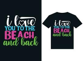 yo amor usted a el playa y espalda ilustraciones para listo para imprimir camisetas diseño vector