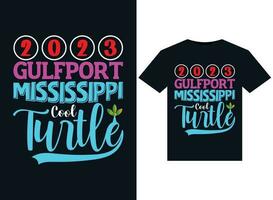 2023 Gulfport Mississippi Cool Turtle illustrations for print-ready T-Shirts design vector