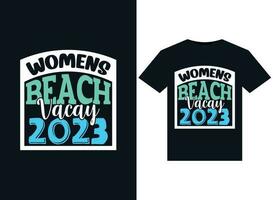 De las mujeres playa Vacaciones 2023 ilustraciones para listo para imprimir camisetas diseño vector