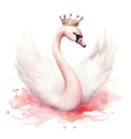 Watercolor swan with crown. Illustration AI Generative png