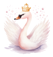 Watercolor swan with crown. Illustration AI Generative png