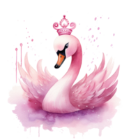 Watercolor swan with crown. Illustration AI Generative png