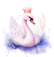 Watercolor swan with crown. Illustration AI Generative png