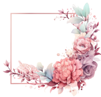 Watercolor floral frame. Illustration AI Generative png