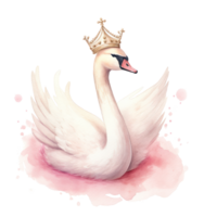 Watercolor swan with crown. Illustration AI Generative png