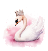 Watercolor swan with crown. Illustration AI Generative png