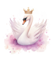 Watercolor swan with crown. Illustration AI Generative png