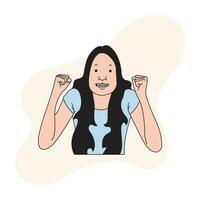 a woman with long hair was furious with front teeth showing.eps vector