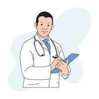 a young male doctor was carrying a writing instrument vector