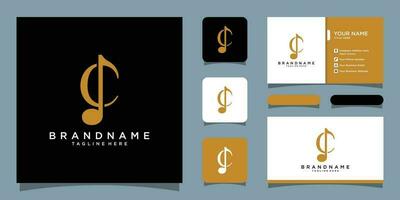 Initial C letter with music vector logo with business card design Premium Vector