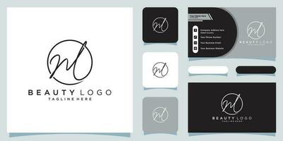 ML Initial handwriting logo vector with business card design Premium Vector