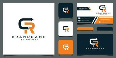 Letter C and R arrow logo vector with business card design Premium Vector