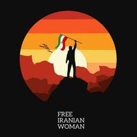 illustration vector of man holding iran flag for woman freedom