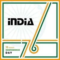 setenta y seis 76 años día de la independencia de la india, 15 de agosto texto en caracteres azafrán con elementos de la india sobre fondo de color vector