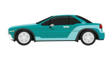 Concept vector illustration of detailed side of a flat green classic car. Isolated white background.