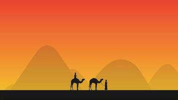 silhouette illustration of a traveler in the desert vector