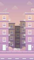 illustration of a tall building with a beautiful purple gradient sky in flat design vector