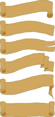 set design of old paper scroll ribbons